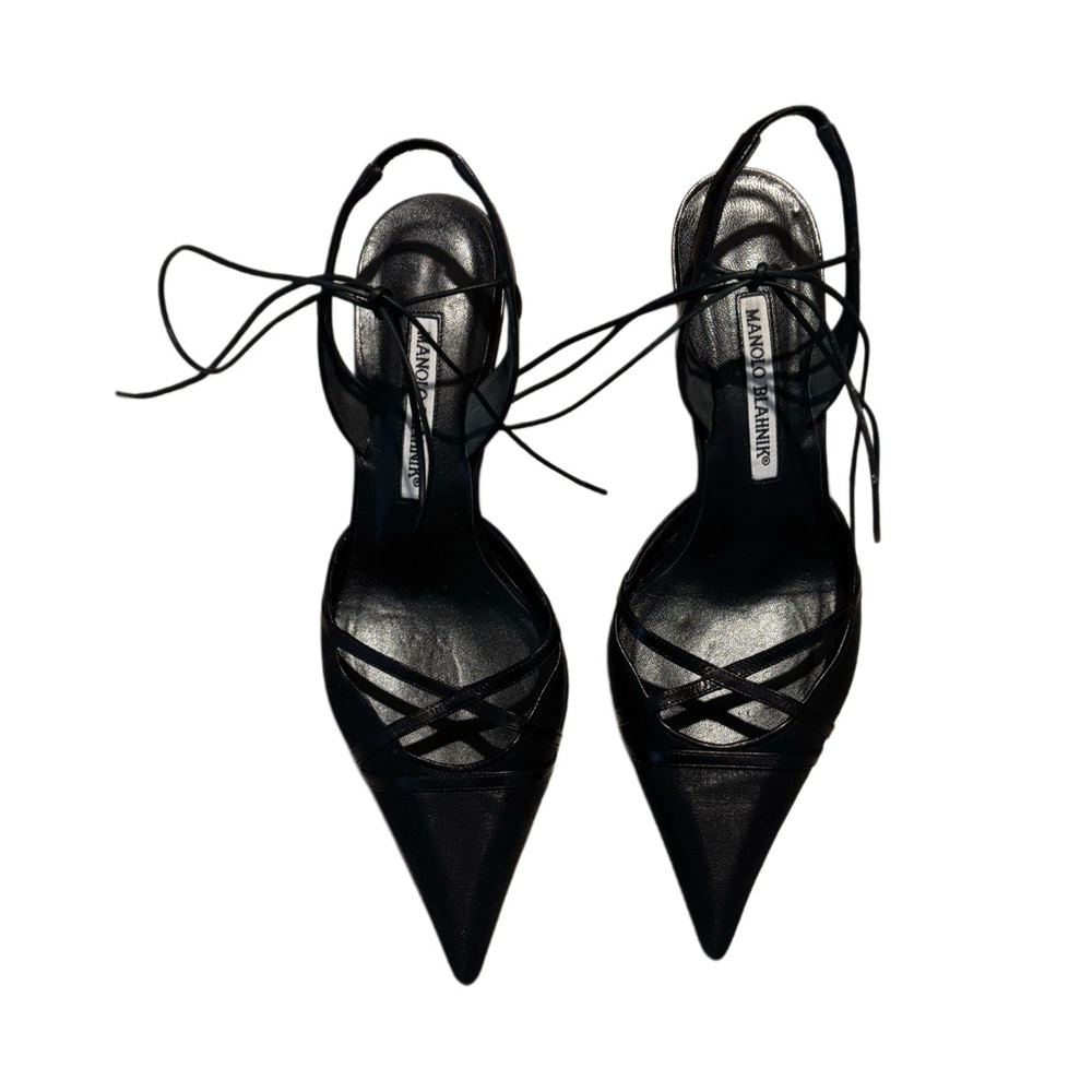 Vintage Manolo Blahnik Black Strappy Kitten Heels